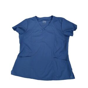 Barco‎ One Womens XL Blue V-Neck Scrub Top 4-Pocket Mesh Panel Stretch 5107